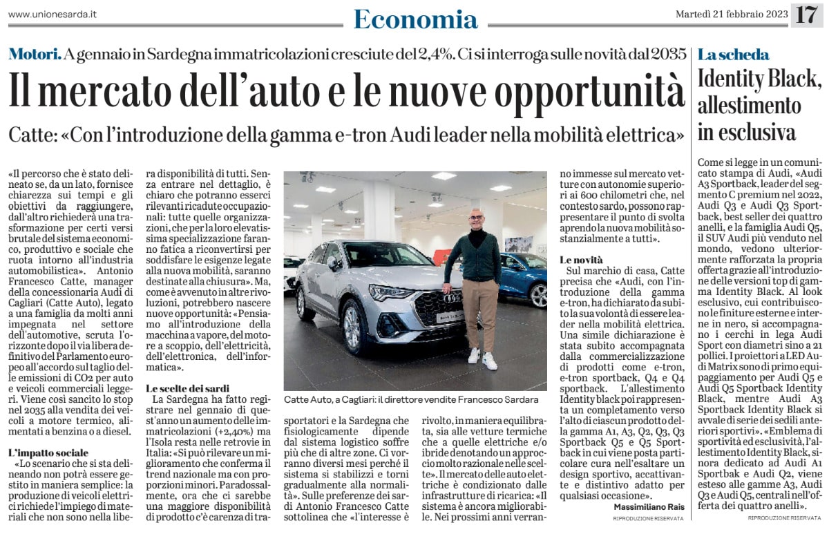 Catte Auto - Campagna ID Black rassegna stampa - 01 unione sarda Le nuove opportunità del settore Automotive